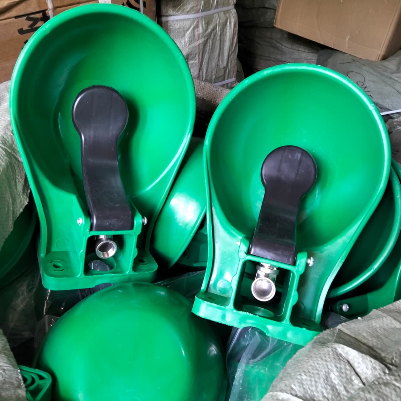 Plastic automatic calf drinker with reduced bowl height for young cattle access