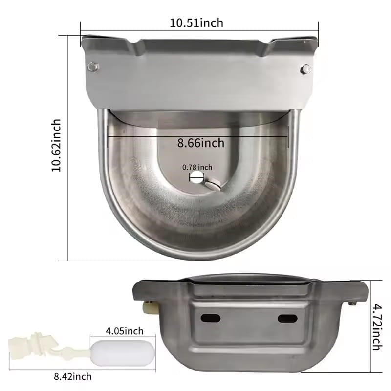Stainless steel automatic calf drinker with reduced bowl height for young cattle access